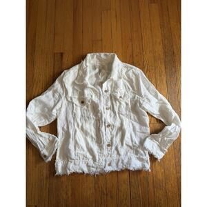 Crown Linen Designs Jacket Womens Small White 100% Linen Frayed Hem Button Front
